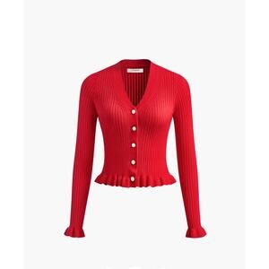 Commense Ruffled Trim Button-Fr Sz M